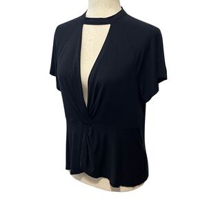 Free People Just a Twist Top Flowy Choker Plunge V Neck Blouse Womens sz S Black